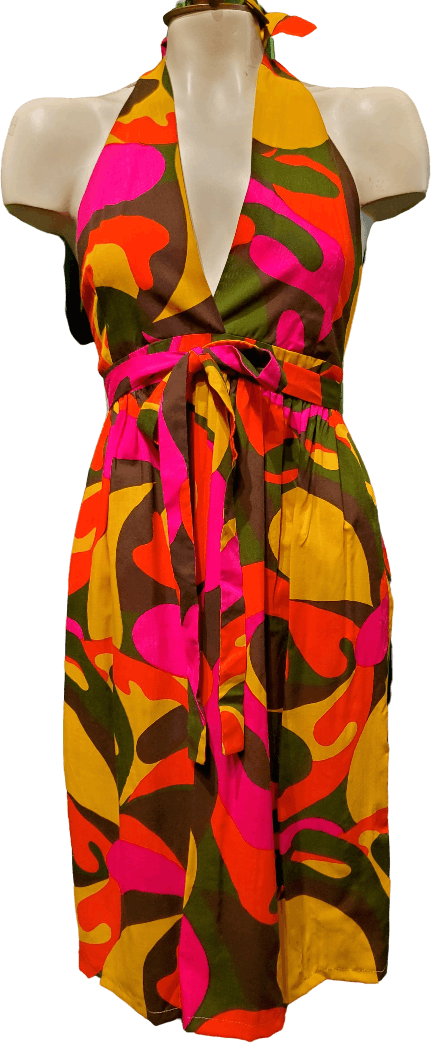 Vintage 70's Colorful Halter Wrap Dress by Vhy Hawaiian Textiles - Thrilling